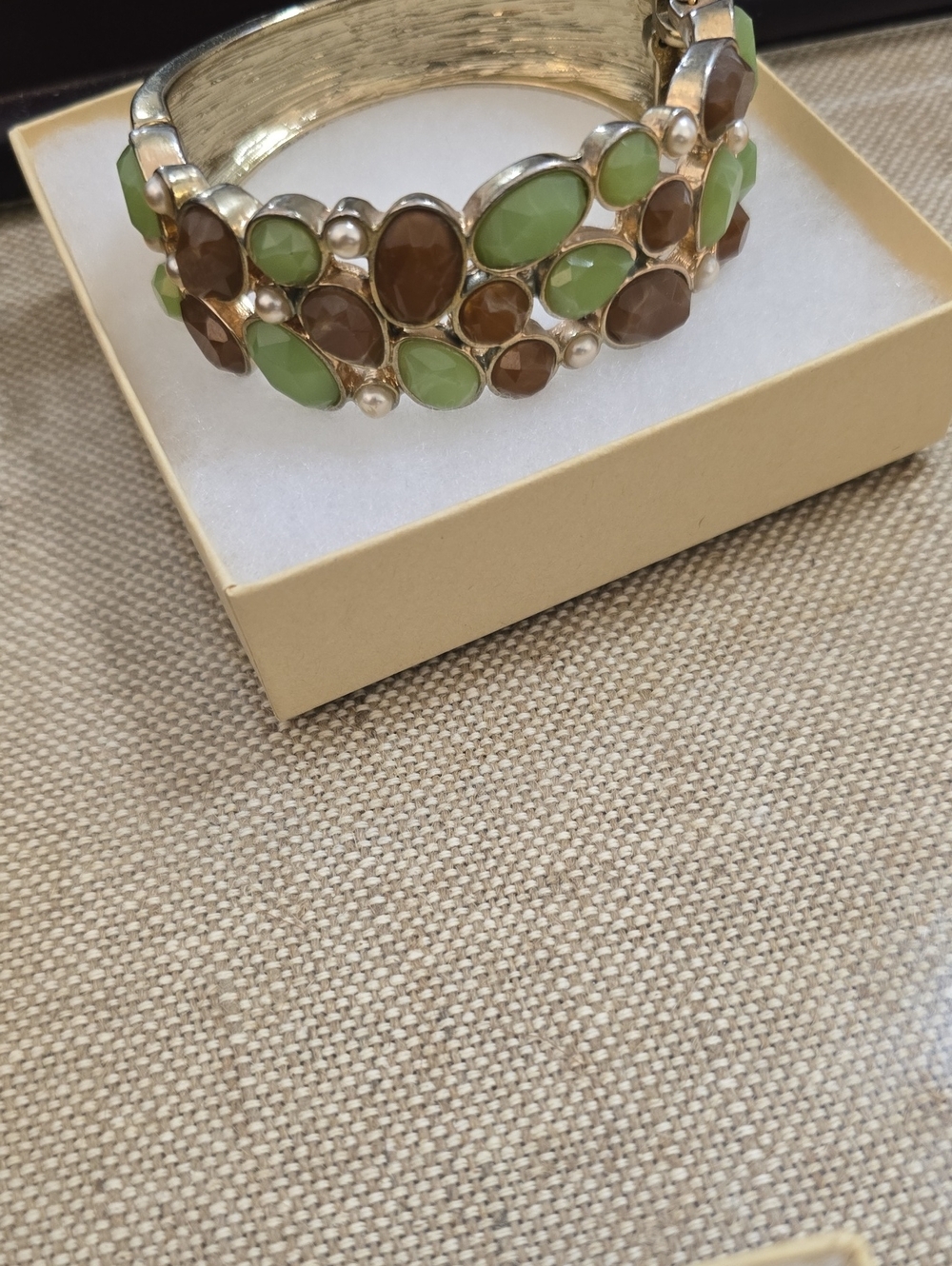 Vintage Dillards Green and Brown Stone Cluster Bangle Bracelet - Women Jewelry